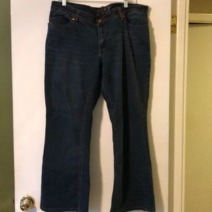 Sz 16 dark bootcut seven7 jeans with bronze stitch